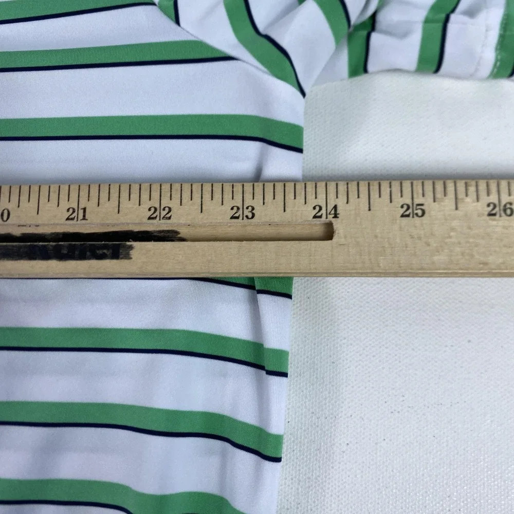 RLX Ralph Lauren Polo Shirt Mens Large White Green Stripe Performance Bear's Paw